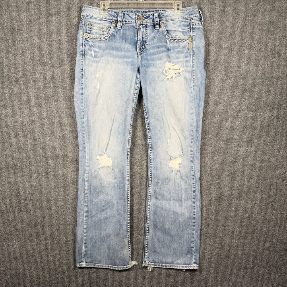 Silver Jeans Lola 17 Bootcut Jeans Womens 32x31 Light Wash Distressed Ripped Y2K